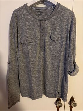 Express Men’s Long Sleeve Henley Shirt - Heather Gray